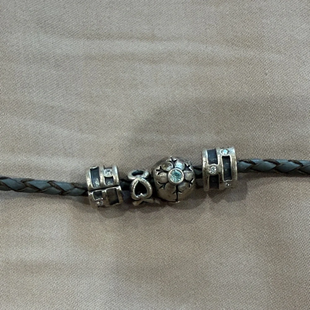 Pandora Braided Leather Bracelet with Silver Charms - Picture 3 of 4